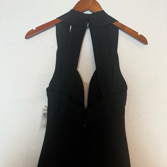 Aidan Mattox Crepe Halter Gown Plunging Illusion V-Neckline Dress - Picture 6 of 11